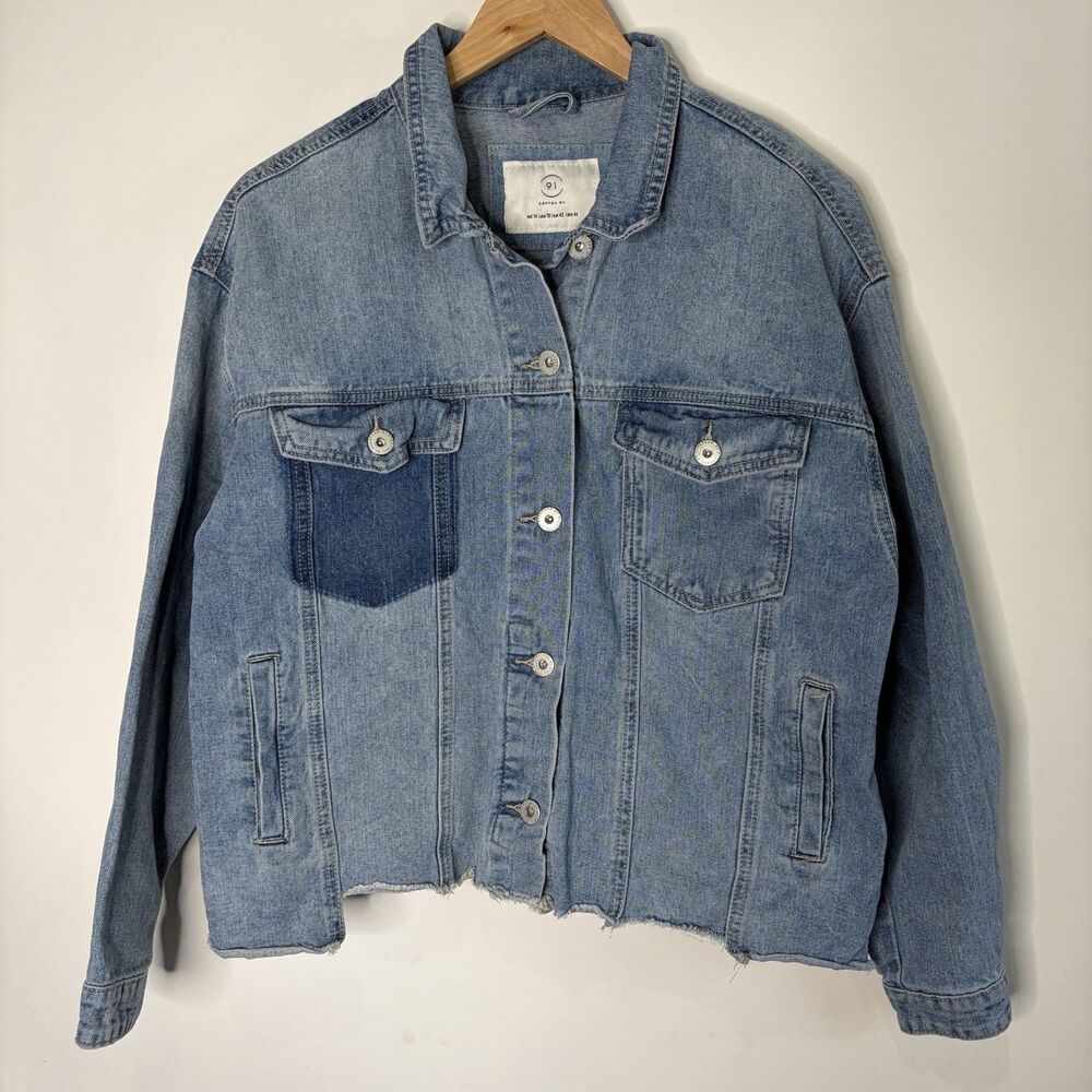 91 Cotton On Denim Jean Trucker Jacket Distressed Light Wash Women Size 10